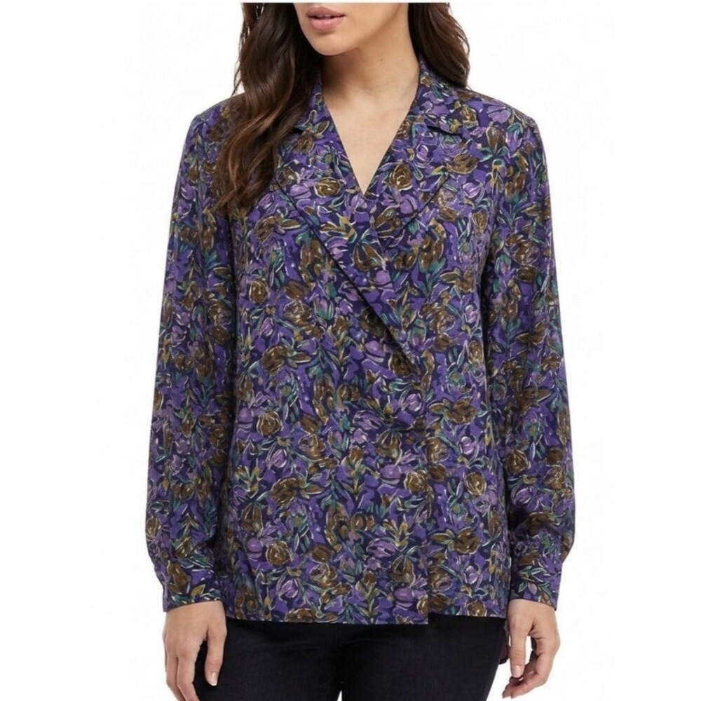 Vintage Nordstrom Point of View 100% Silk Blazer Blouse Size 10 Retro Floral